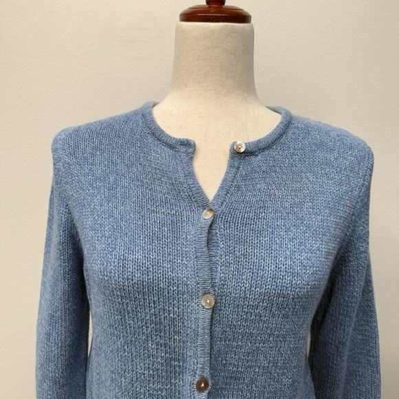L.L. Bean Cotton Cardigan Sweater Womens Size M Marled Blue Coastal Grandma - Picture 2 of 7